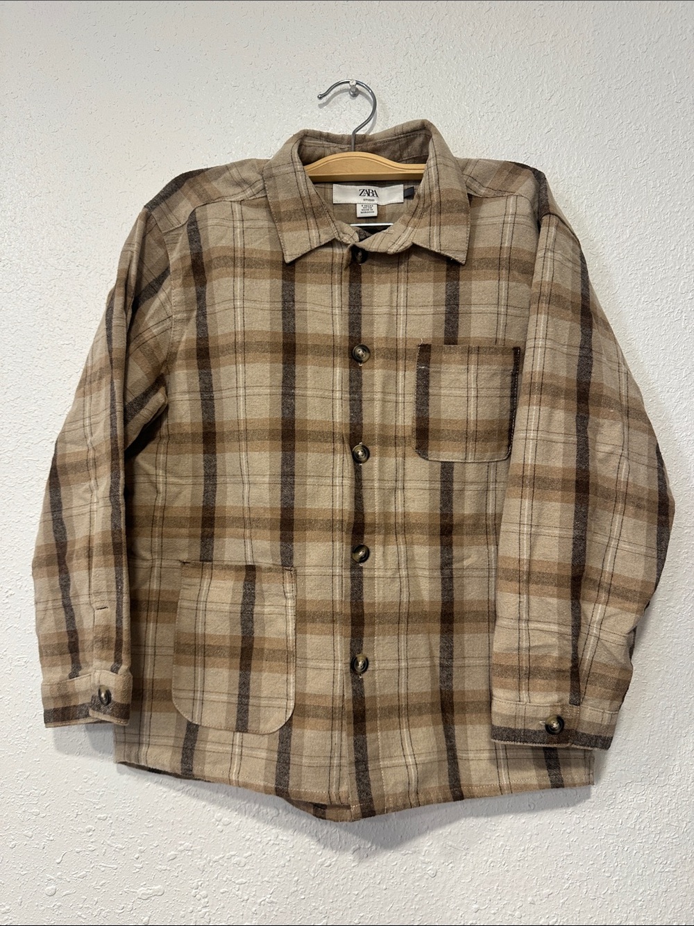 Zara Brown & Beige Plaid Lightweight Shirt Jacket